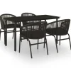vidaXL - 5-delige Tuinset met kussens - Zwart PVC-rattan en staal - 140x70 cm