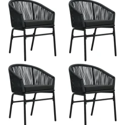 vidaXL - 5-delige Tuinset met kussens - Zwart PVC-rattan en staal - 140x70 cm