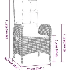vidaXL - 5-delige Tuinset met kussens - Zwart - PE-rattan en glas - 160x80 cm