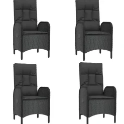 vidaXL - 5-delige Tuinset met kussens - Zwart - PE-rattan en glas - 160x80 cm