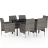 vidaXL - 7-delige Tuinset met kussens - Grijs en zwart - PE rattan - 140x70 cm