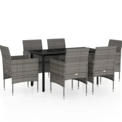 vidaXL - 7-delige Tuinset met kussens - Grijs en zwart - PE rattan - 140x70 cm
