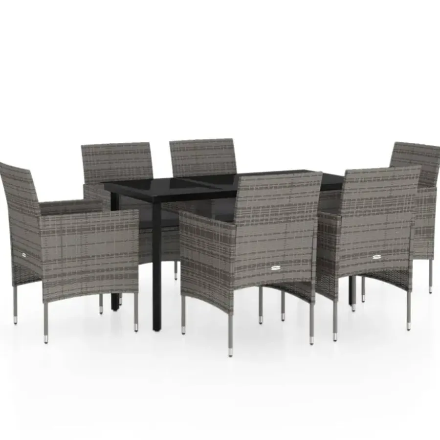 vidaXL - 7-delige Tuinset met kussens - Grijs en zwart - PE rattan - 140x70 cm