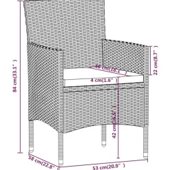 vidaXL - 7-delige Tuinset met kussens - Grijs en zwart - PE rattan - 140x70 cm
