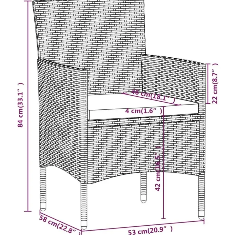 vidaXL - 7-delige Tuinset met kussens - Grijs en zwart - PE rattan - 140x70 cm