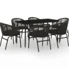 Tuinsets-vidaXL - 7-delige Tuinset met kussens - Zwart PVC-rattan en staal - 140x70 cm