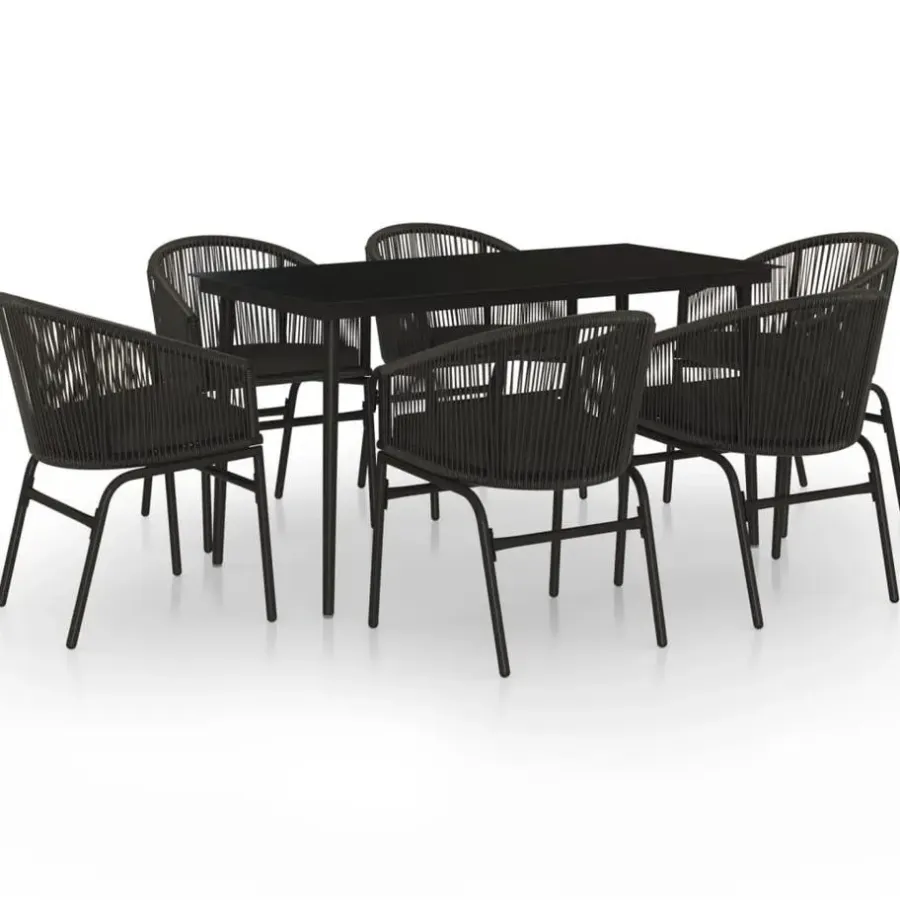 Tuinsets-vidaXL - 7-delige Tuinset met kussens - Zwart PVC-rattan en staal - 140x70 cm
