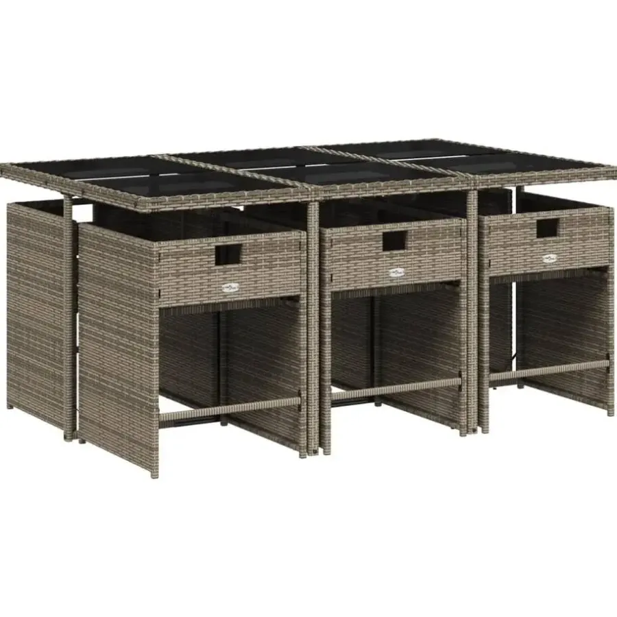 vidaXL - 7-delige Tuinset met donkergrijs kussens - PE rattan - 110x106 cm