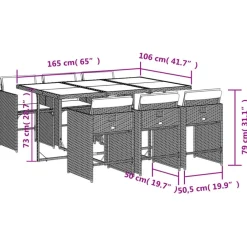 vidaXL - 7-delige Tuinset met donkergrijs kussens - PE rattan - 110x106 cm