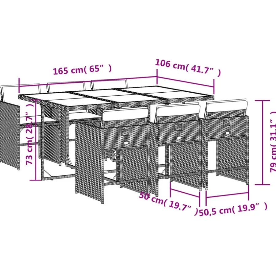 vidaXL - 7-delige Tuinset met donkergrijs kussens - PE rattan - 110x106 cm