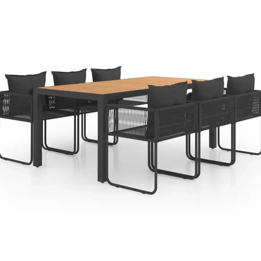 vidaXL - 7-delige Tuinset met kussens - Zwart & bruin - PVC-rattan - 184.5x90 cm