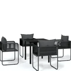 Tuinsets-vidaXL - 5-delige Tuinset met kussens - Zwart PE rattan & staal - 80x80 cm
