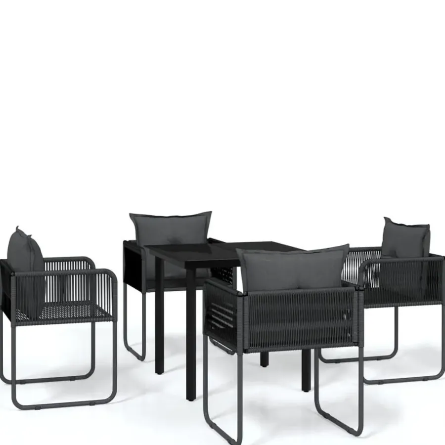 Tuinsets-vidaXL - 5-delige Tuinset met kussens - Zwart PE rattan & staal - 80x80 cm