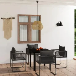 Tuinsets-vidaXL - 5-delige Tuinset met kussens - Zwart PE rattan & staal - 80x80 cm