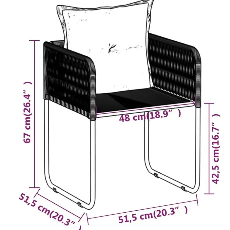 Tuinsets-vidaXL - 5-delige Tuinset met kussens - Zwart PE rattan & staal - 80x80 cm