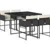 Tuinsets-vidaXL - 5-delige Tuinset wit kussens - Zwart - PE rattan en glas - 110x106 cm