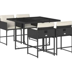 Tuinsets-vidaXL - 5-delige Tuinset wit kussens - Zwart - PE rattan en glas - 110x106 cm