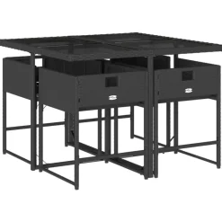 Tuinsets-vidaXL - 5-delige Tuinset wit kussens - Zwart - PE rattan en glas - 110x106 cm
