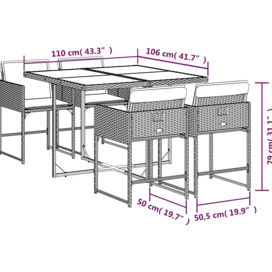 Tuinsets-vidaXL - 5-delige Tuinset wit kussens - Zwart - PE rattan en glas - 110x106 cm