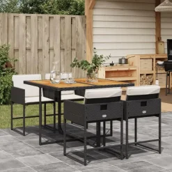 vidaXL - 5-delige Tuinset wit kussens - Zwart - PE rattan en hout - 110x106 cm