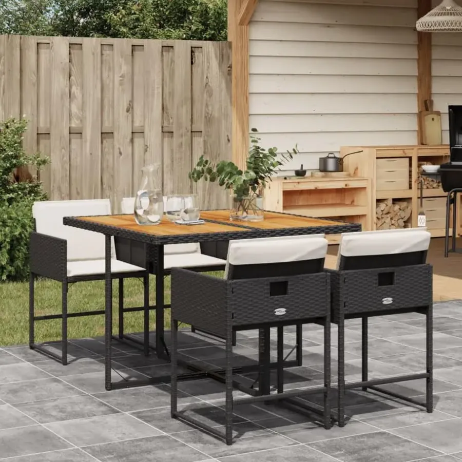 vidaXL - 5-delige Tuinset wit kussens - Zwart - PE rattan en hout - 110x106 cm