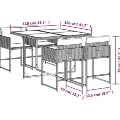 vidaXL - 5-delige Tuinset wit kussens - Zwart - PE rattan en hout - 110x106 cm