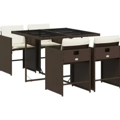 Tuinsets-vidaXL - 5-delige Tuinset wit kussens - Bruin poly rattan en staal - 110x106 cm
