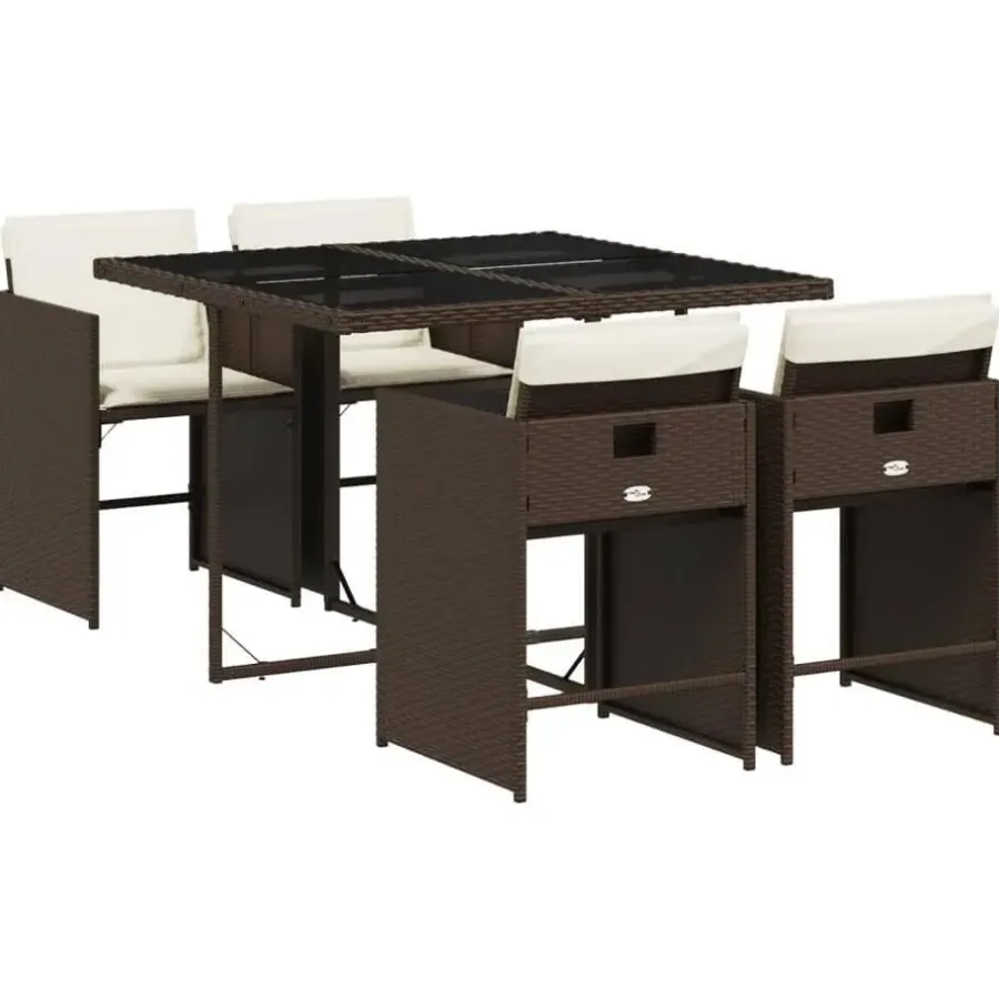 Tuinsets-vidaXL - 5-delige Tuinset wit kussens - Bruin poly rattan en staal - 110x106 cm