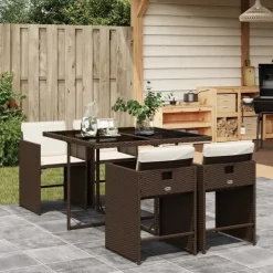Tuinsets-vidaXL - 5-delige Tuinset wit kussens - Bruin poly rattan en staal - 110x106 cm