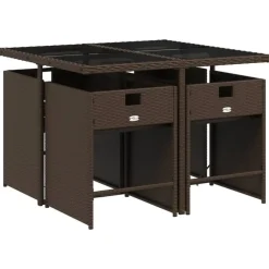 Tuinsets-vidaXL - 5-delige Tuinset wit kussens - Bruin poly rattan en staal - 110x106 cm