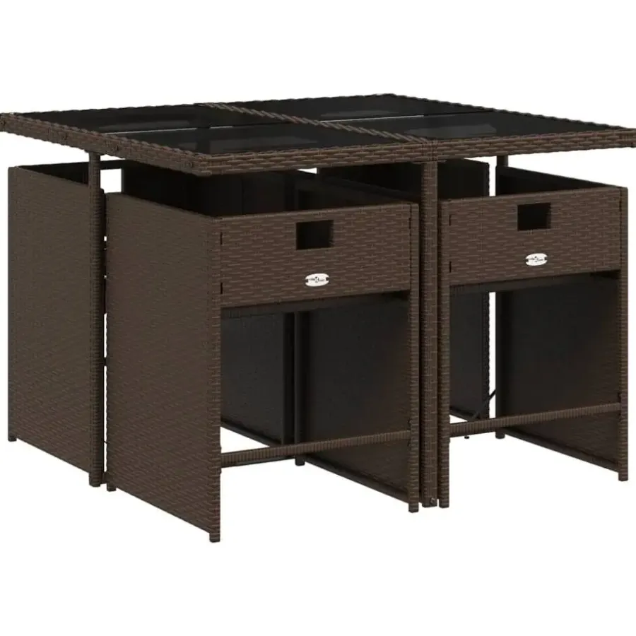Tuinsets-vidaXL - 5-delige Tuinset wit kussens - Bruin poly rattan en staal - 110x106 cm
