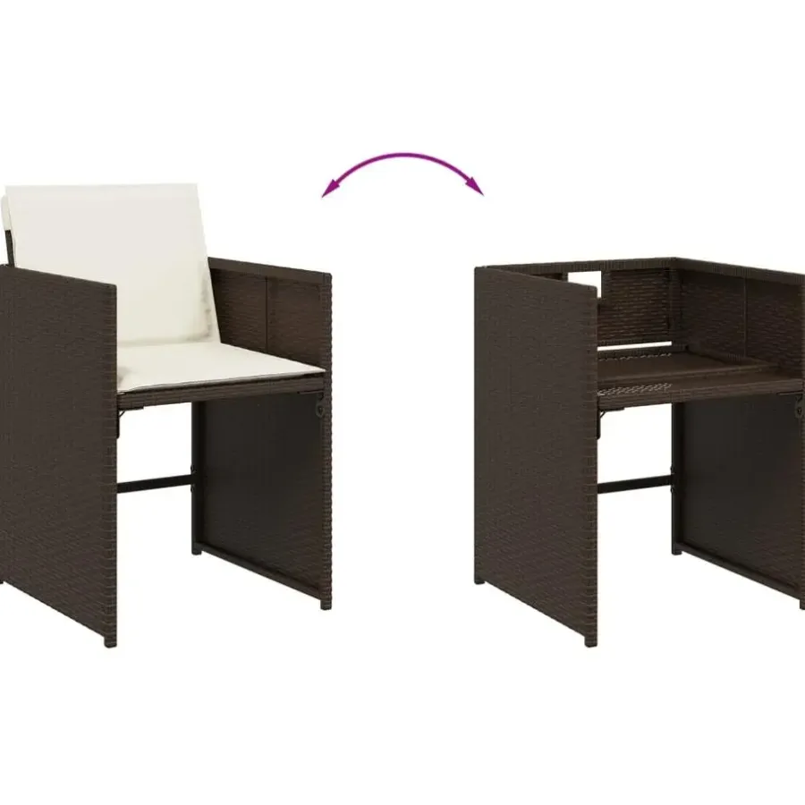 Tuinsets-vidaXL - 5-delige Tuinset wit kussens - Bruin poly rattan en staal - 110x106 cm