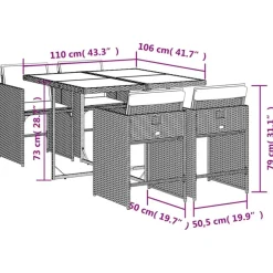 Tuinsets-vidaXL - 5-delige Tuinset wit kussens - Bruin poly rattan en staal - 110x106 cm