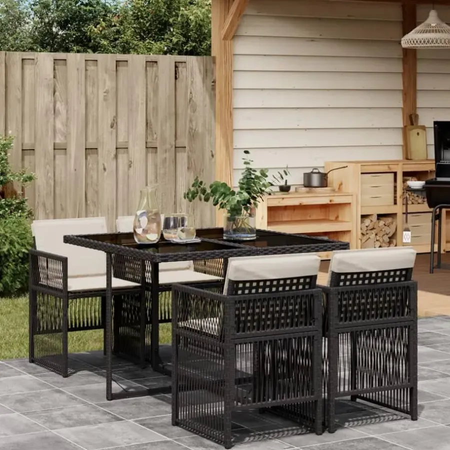 Tuinsets-vidaXL - 5-delige Tuinset wit kussens - Zwart - PE rattan en staal - 110x106 cm