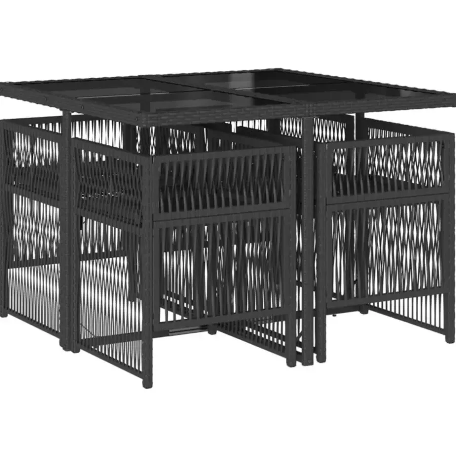 Tuinsets-vidaXL - 5-delige Tuinset wit kussens - Zwart - PE rattan en staal - 110x106 cm