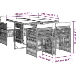 Tuinsets-vidaXL - 5-delige Tuinset wit kussens - Zwart - PE rattan en staal - 110x106 cm