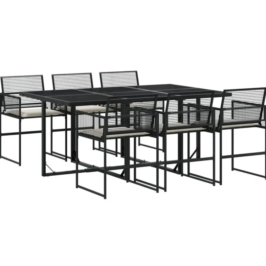 vidaXL - 7-delige Tuinset wit zitkussens - Zwart - PE rattan - 165x107 cm
