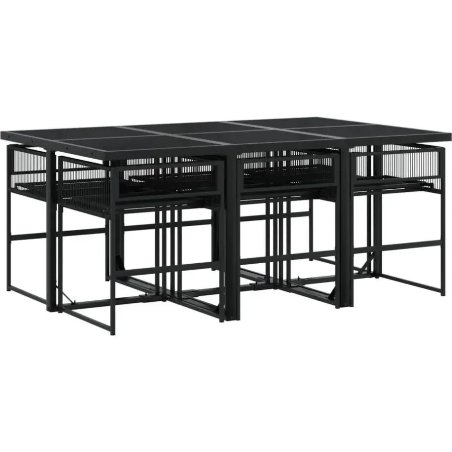 vidaXL - 7-delige Tuinset wit zitkussens - Zwart - PE rattan - 165x107 cm