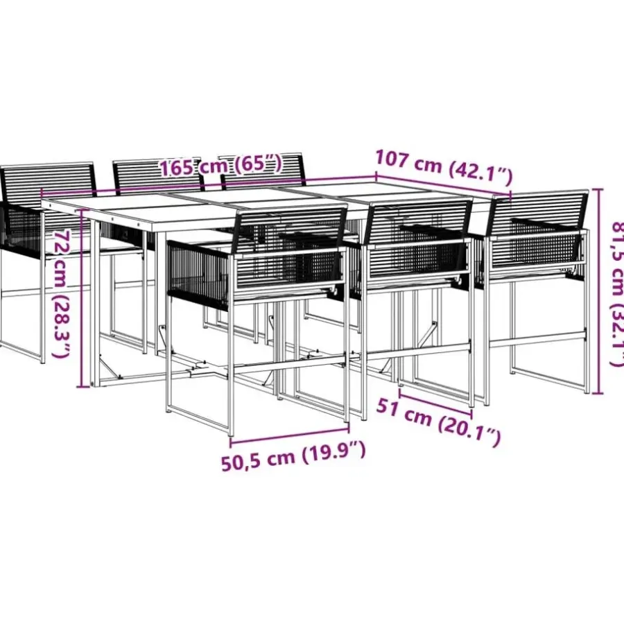vidaXL - 7-delige Tuinset wit zitkussens - Zwart - PE rattan - 165x107 cm
