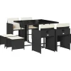 vidaXL - 9-delige Tuinset wit kussens 4 krukken - Zwart - PE rattan - 110x106 cm