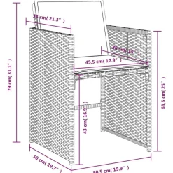 vidaXL - 9-delige Tuinset wit kussens 4 krukken - Zwart - PE rattan - 110x106 cm