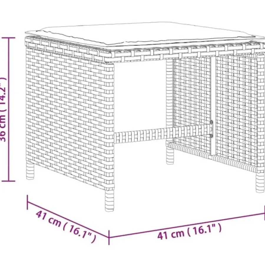 vidaXL - 9-delige Tuinset wit kussens 4 krukken - Zwart poly rattan - 110x106 cm
