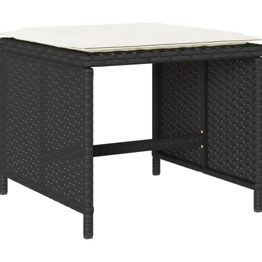 vidaXL - 9-delige Tuinset wit kussens 4 krukken - Zwart poly rattan - 110x106 cm