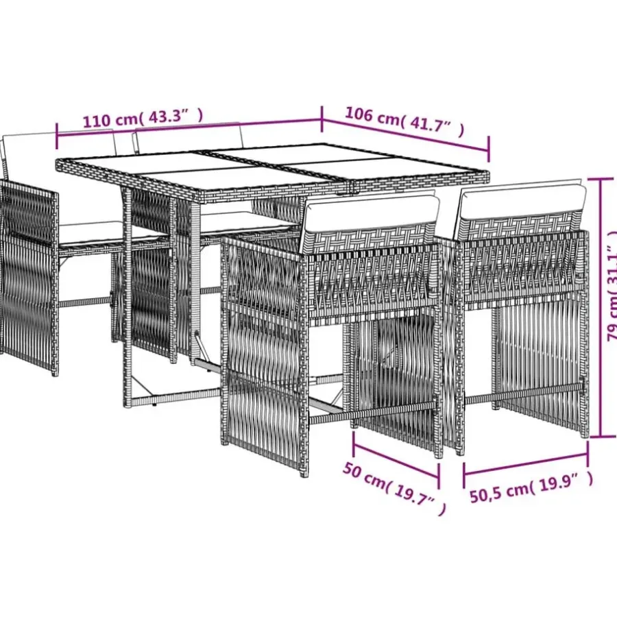 vidaXL - 5-delige Tuinset zwart kussens - PE rattan en staal - 110x106 cm