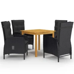 Tuinsets-vidaXL - 5-delige Tuinset zwart - 4 verstelbaar stoelen en 85x85 cm tafel