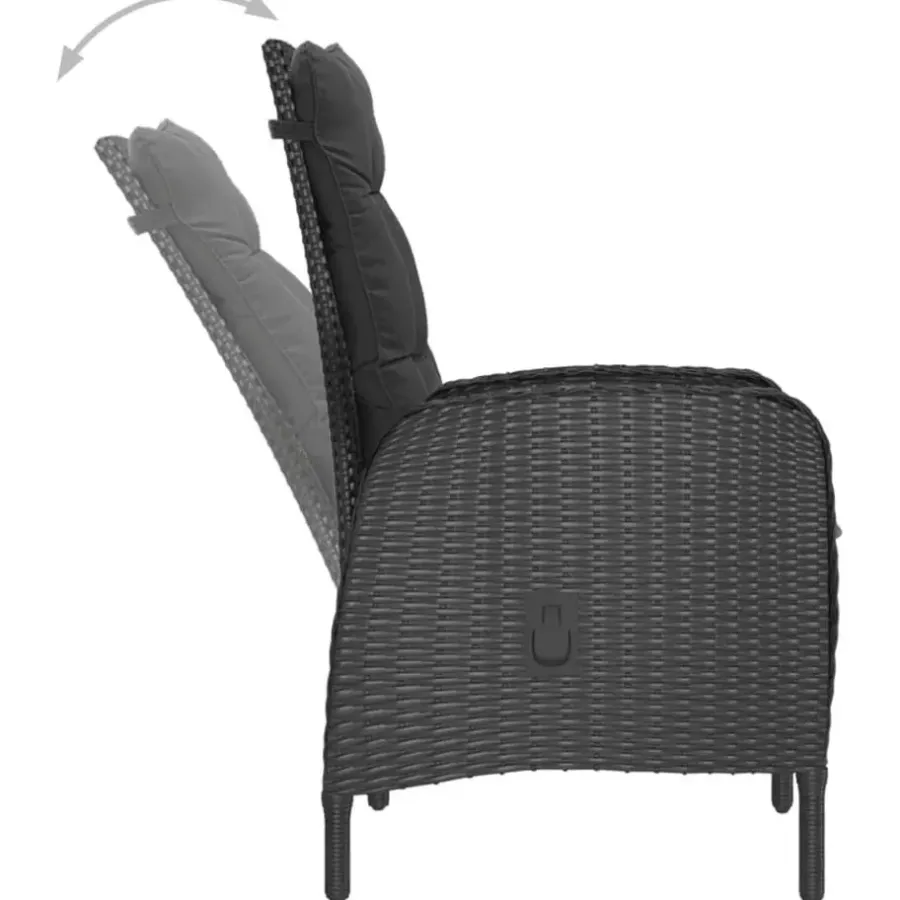Tuinsets-vidaXL - 5-delige Tuinset zwart - 4 verstelbaar stoelen en 85x85 cm tafel