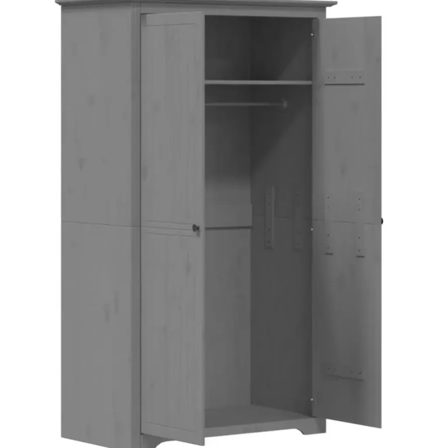 Kledingkasten|Kledingkasten-vidaXL - 2-deurs Kledingkast BODO - Massief grenenhout - Grijs - 99x53.5x173 cm