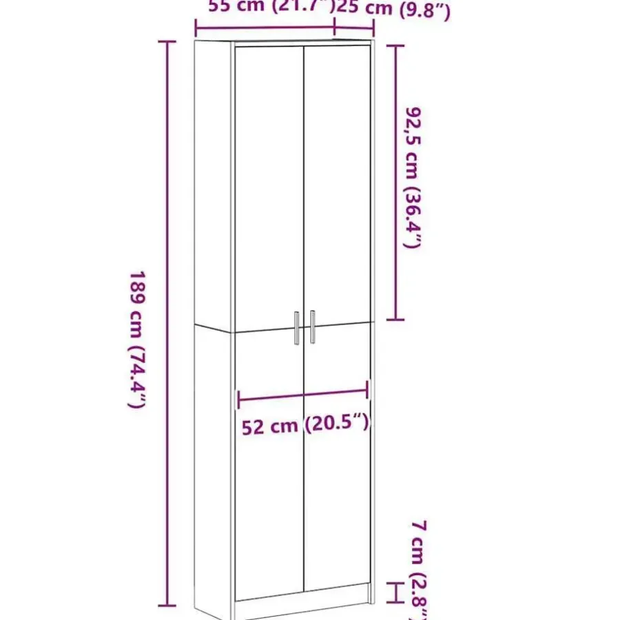 vidaXL - 2-deurs Kledingkast met planken - Hout - Zwart eiken - 55x25x189 cm