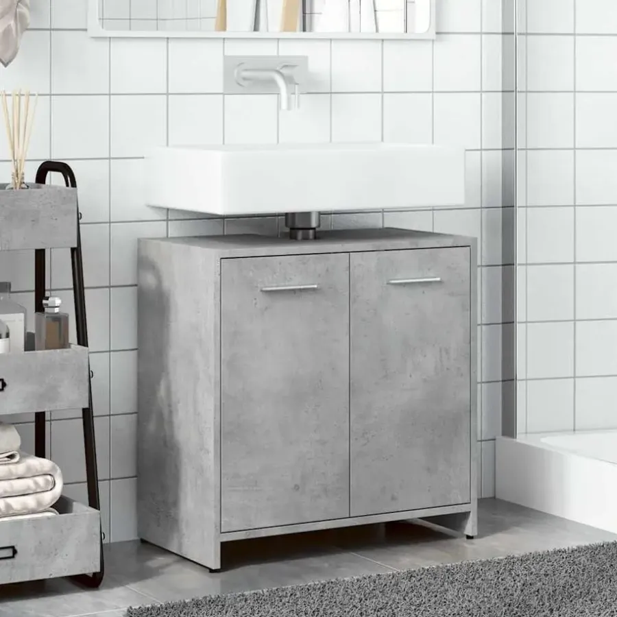 Wastafelkasten-vidaXL - 2-deurs Wastafelonderkast - Betongrijs - Bewerkt hout - 60x33x60 cm