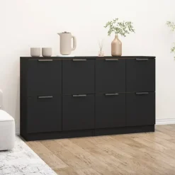 Dressoirs-vidaXL - Dressoir - Zwart - Bewerkt hout - 2 stuks